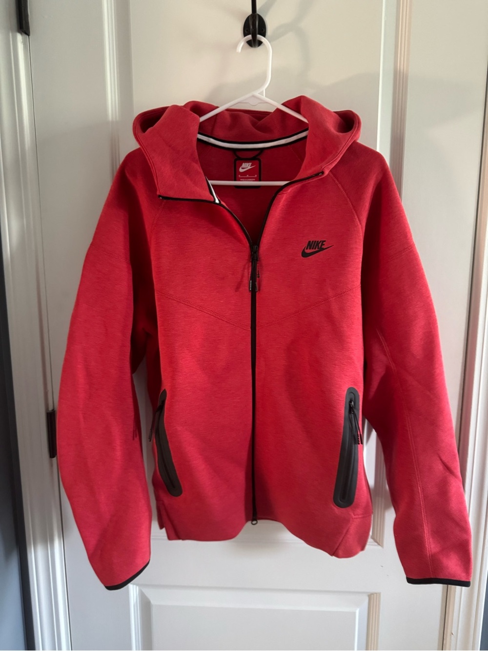 Nike Red and Black Zip-Up Hoodie with White Trim